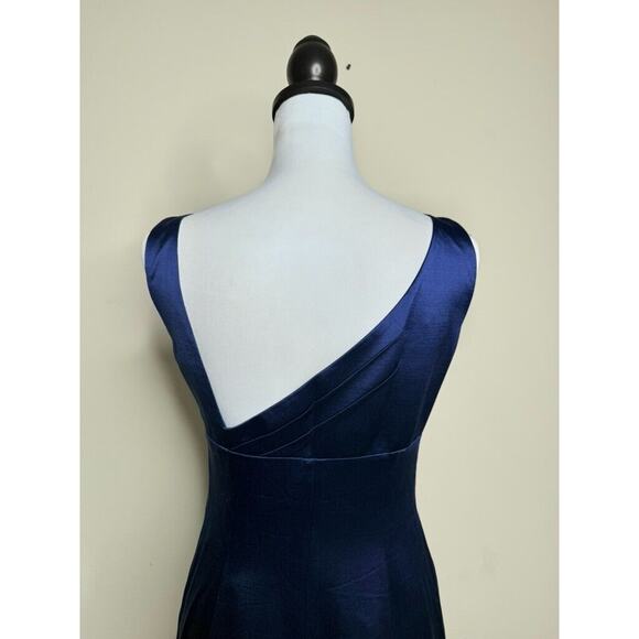 Armani Collezioni Italy VTG Blue Wool Sleeveless Sheath Midi Dress Sz 4 Sm Satin - Picture 6 of 9